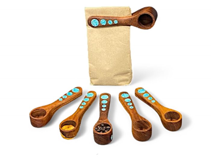 mesquite coffee scoops with turquoise inlay