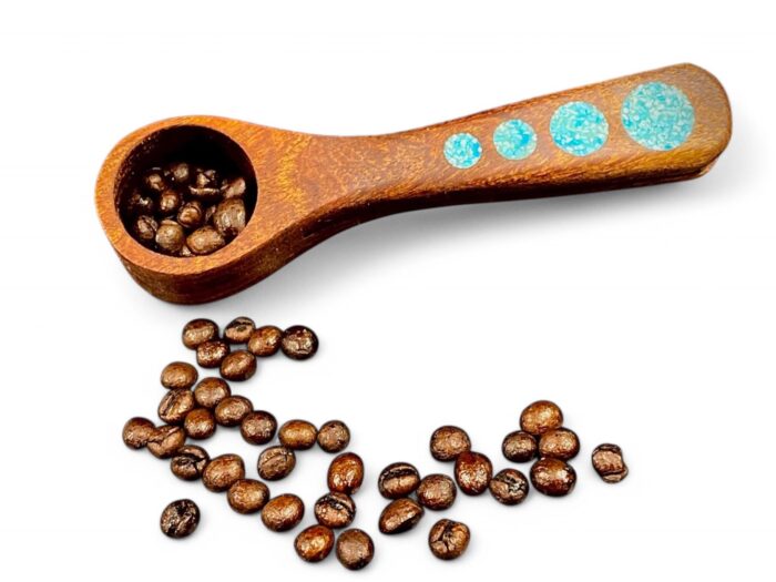 mesquite coffee scoop with turquoise inlay