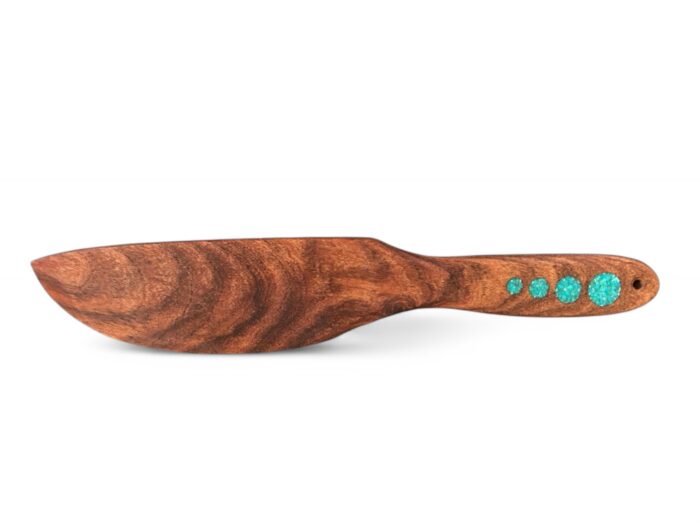 mesquite wood dessert server knife with turquoise inlay