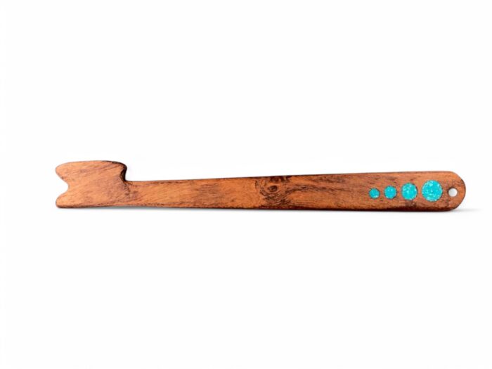 mesquite wood oven rack puller with turquoise inlay