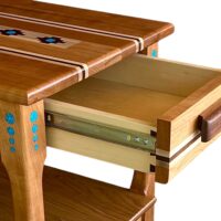 End table with drawer open