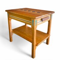 Cherry End table with walnut, maple and genuine turquoise inlay and drawer
