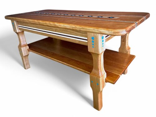 cherry coffee table with walnut maple and genuine turquoise inlay